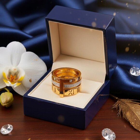 🆕️ Roman Numeral 3-in-1 Spinner Ring 18K Gold Plated Stainless Steel CZ Sz 7.5 - Picture 14 of 14